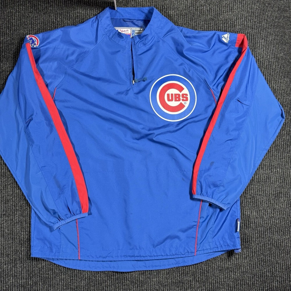 Chicago CUBS Pullover Windbreaker 1/4 Zip MLB Majestic Men's 2XL Baseball